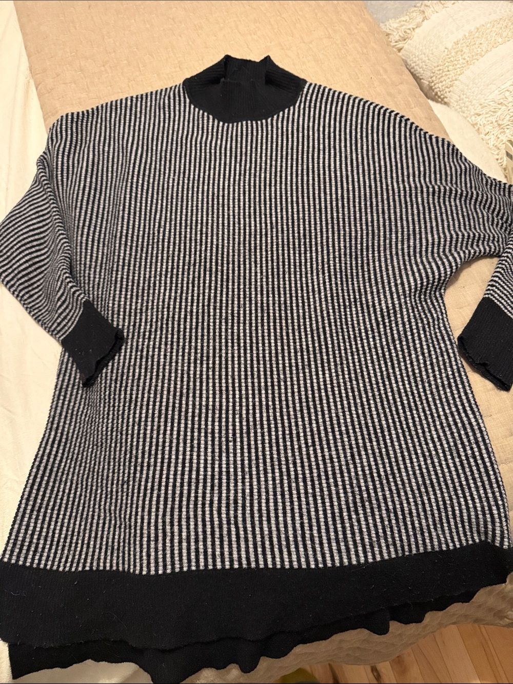 Joan Voss Black/ Gray Striped Mock neck sweat